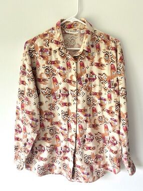 Vintage Red Rover Long Sleeve Button Down Shirt Southwestern Aztec Print